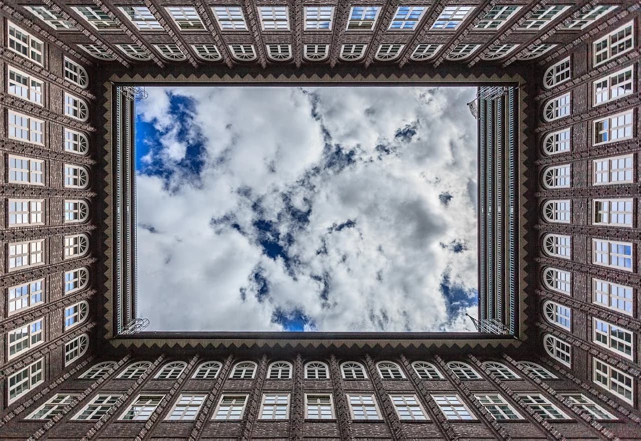 chilehaus, building, clouds, sky, symmetry, symmetrical, architecture, historical, historic, landmark, world heritage, warehouse district, unesco, nature, tourist attraction, tourism, hanseatic city,
