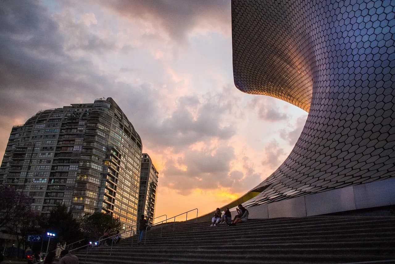 soumaya museum, mexico, nature, architecture, sunset