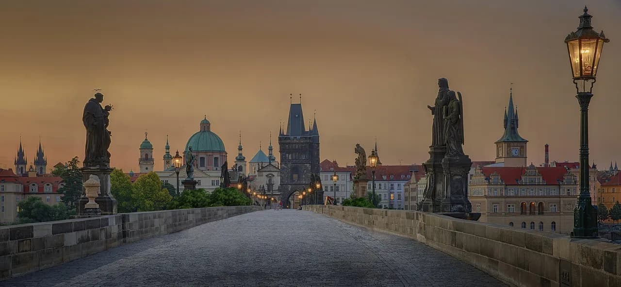 prague, dusk, sunset, charles bridge, sightseeing, mood, nature, czech republic, landmark