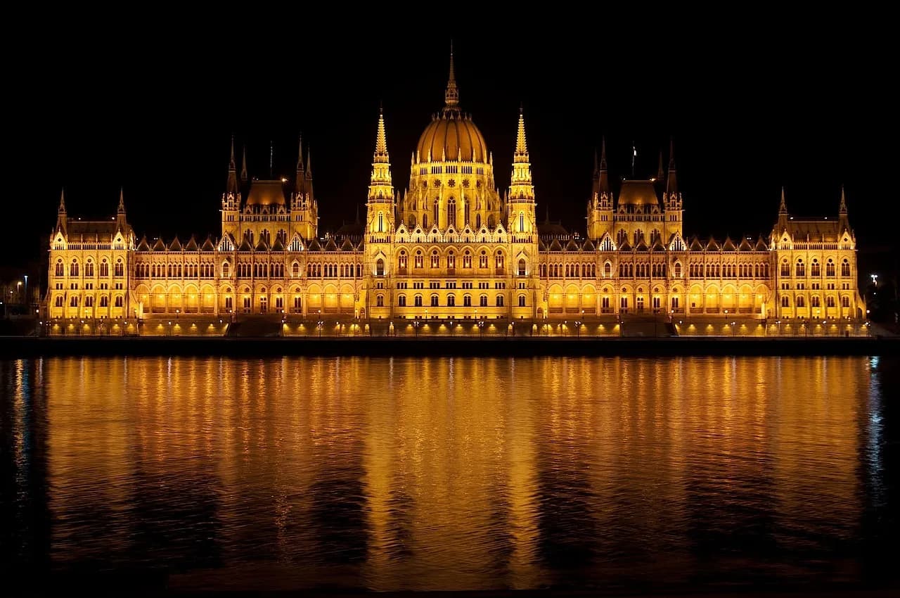 building, architecture, landmark, tourist attraction, water, water reflection, river, illuminated, nature, lighting, night, evening, historic, historical, legislative building, hungarian parliament, h