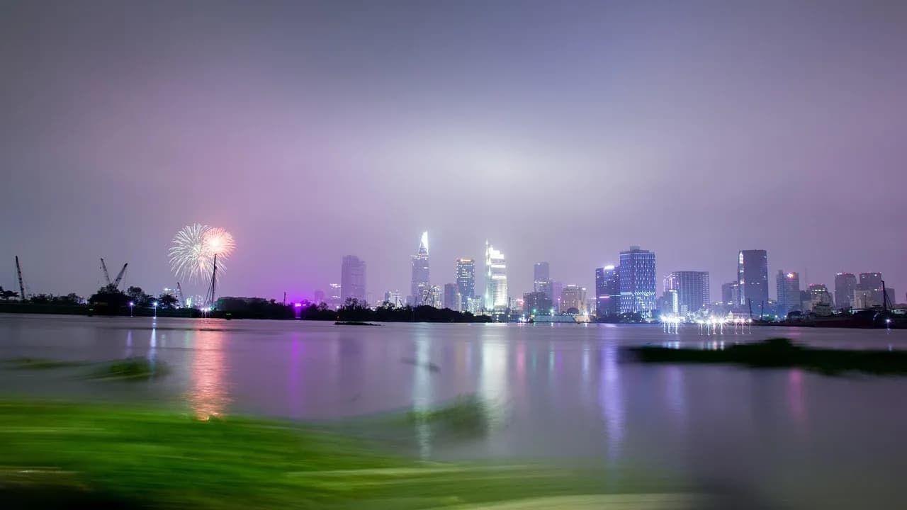 city, landscape, architecture, travel, panorama, sky, urban, nature, street, lights, landmark, saigon, vietnam, asia