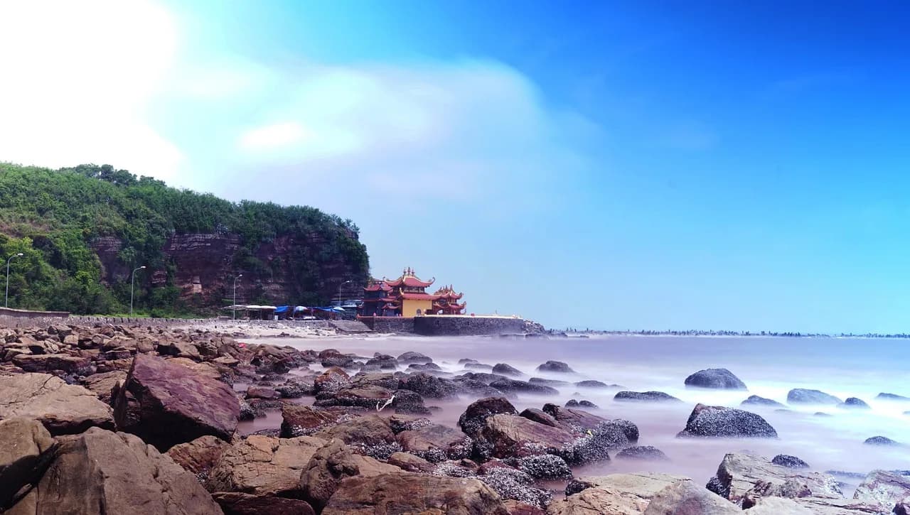 sea, temple, sky, landmark, landscape, religion, ocean, asia, traditional, religious, vietnam, water, nature