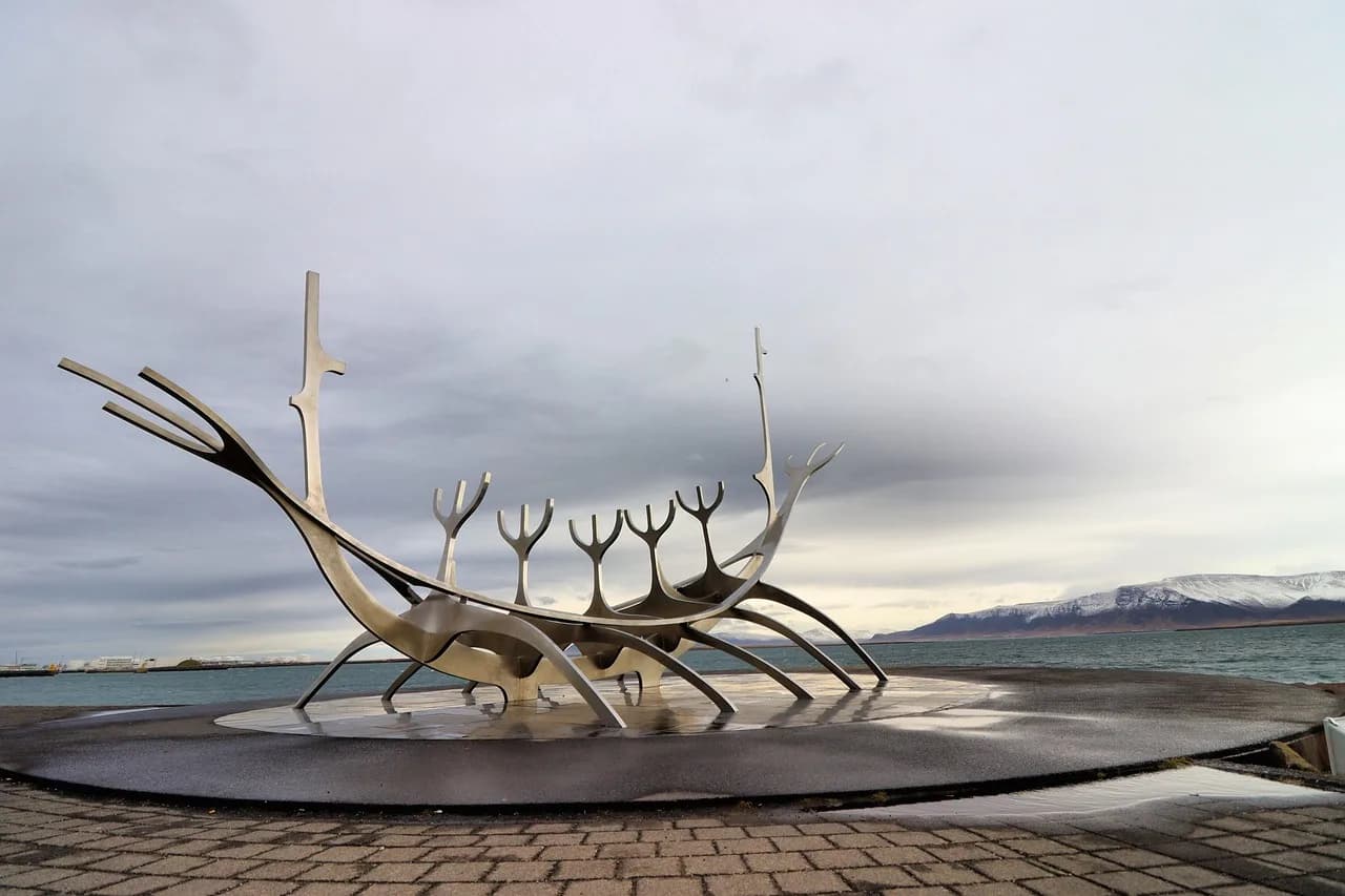 sculpture, nature, iceland, viking, ship, monument, reykjavik, landmark, statue, travel, coast, boat, sea
