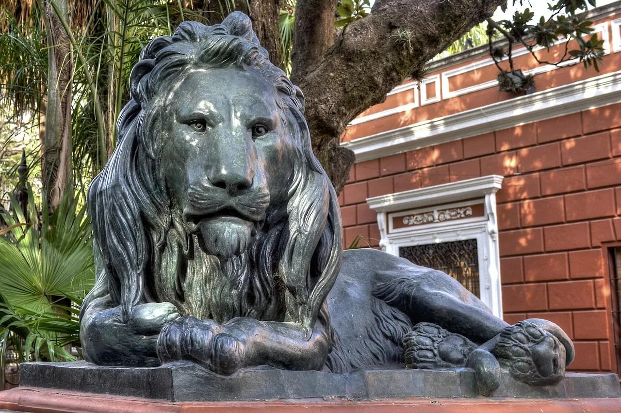 buenos aires, argentina, lezama palace, national history museum, nature, mansion, statue, lion, bronze, landmark, tourism