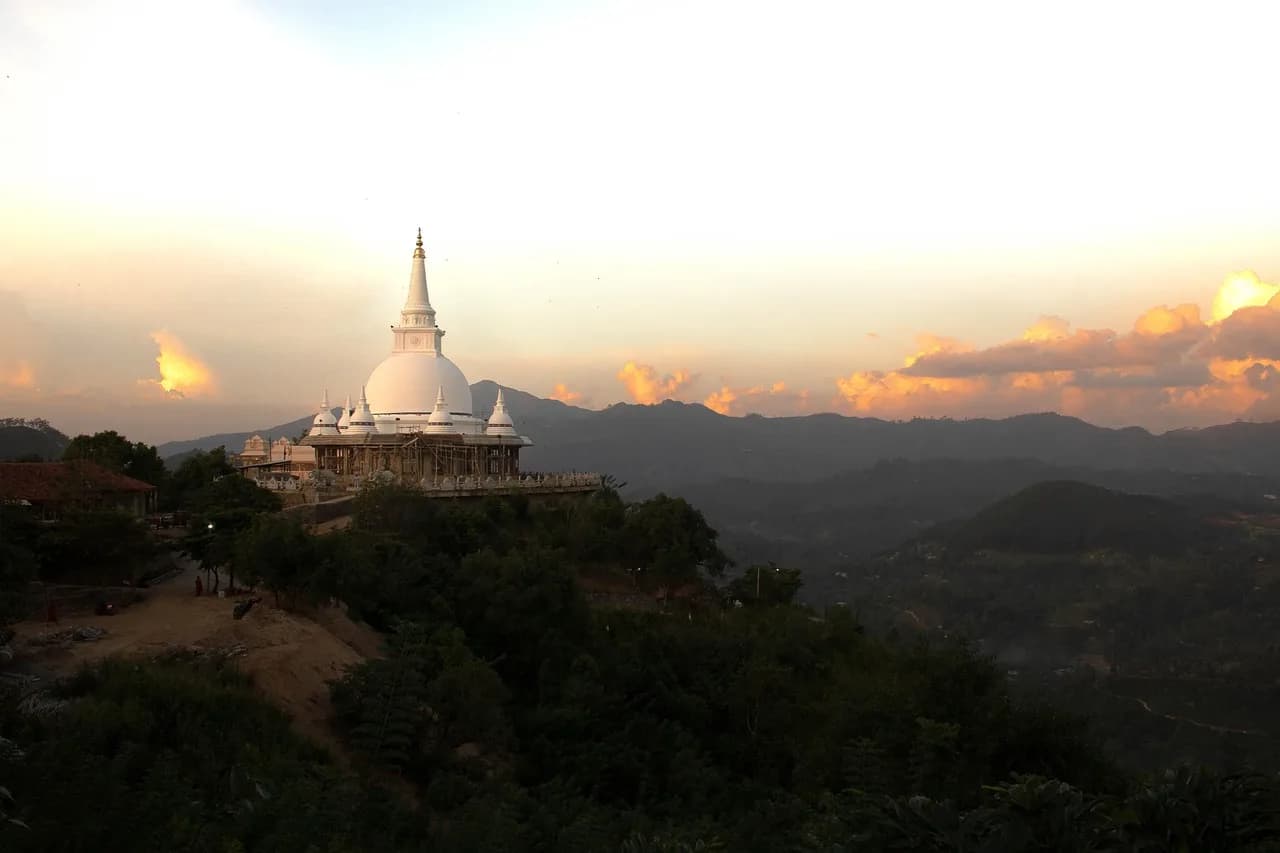 stupa, pagoda, siri indaka seya, chaithyaya, ella, sri lanka, mahamevnawa, wat, temple, mountaintop, landmark, tourist attraction, mountains, nature, serene, scenic, sunset, sunrise