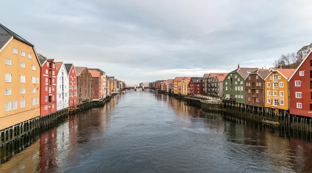 trondheim, nature, norway, architecture, bridge, colorful, river, europe, scandinavia, tourism, building, landmark, tourist, sky